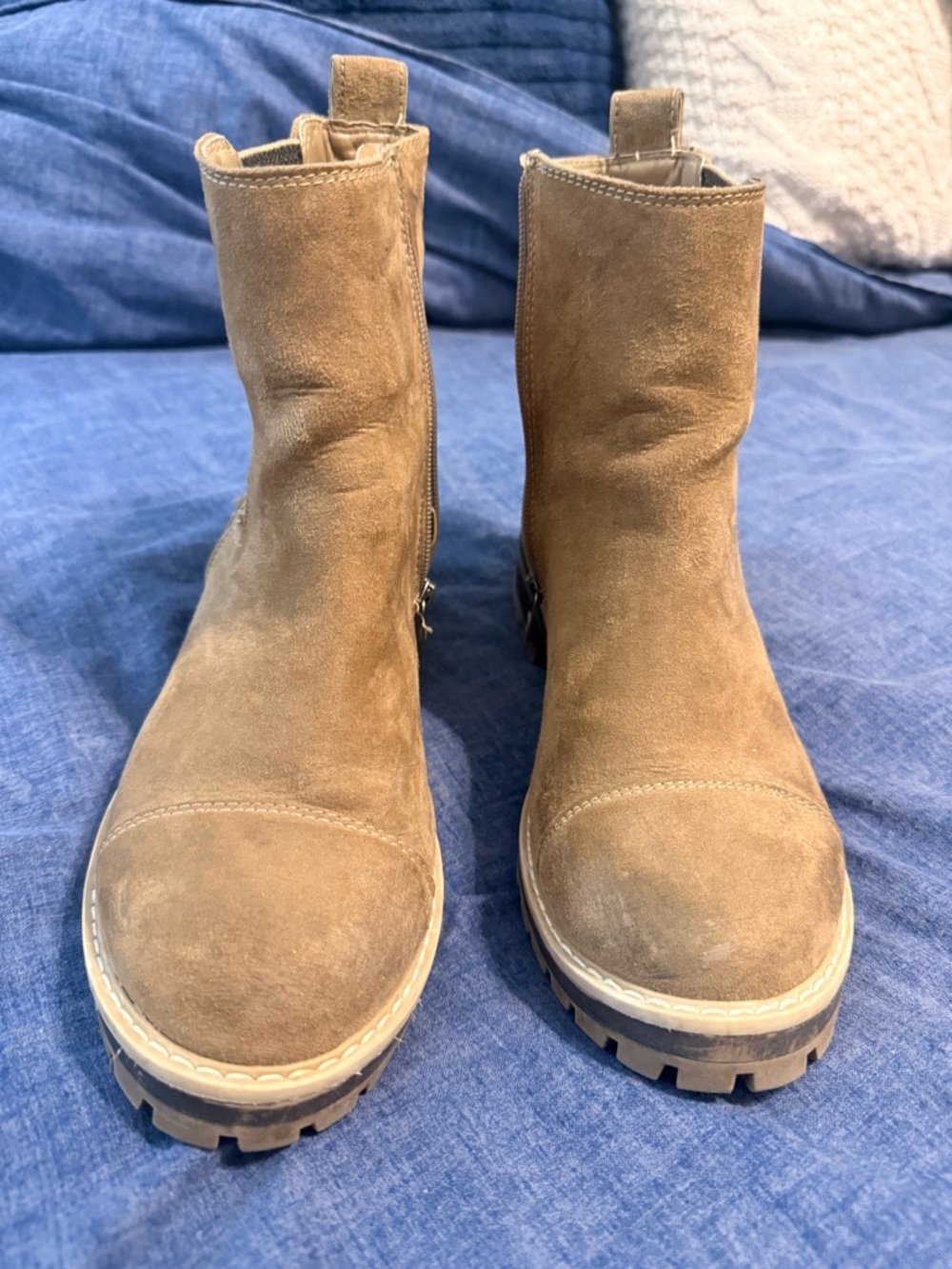 Time and Tru Womenβs Tan Suede Chelsea Ankle Boots with Chunky Lug Sole